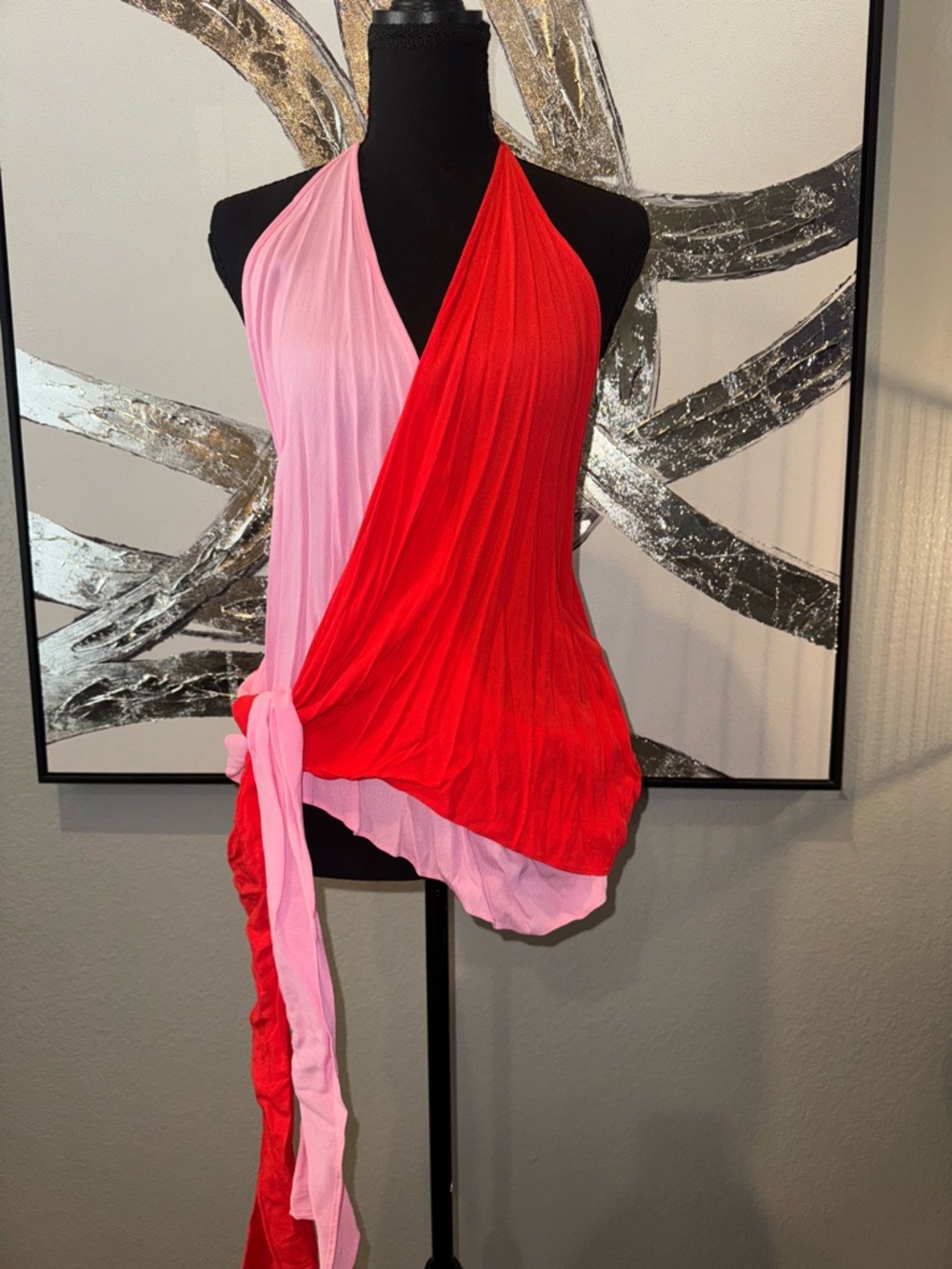 Pink & Red Halter Wrap Top